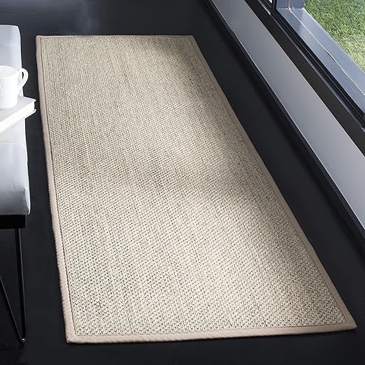 Marble Sisal Runner Rug 2'6" x 22' – Flat Woven with Fabric Border