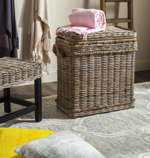 Grey Rattan Storage Hamper with Iron Frame