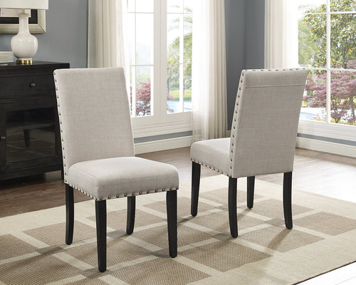 Fabric Dining Chairs with Nailhead Trim — Set of 2