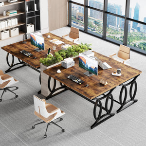 HSH Rustic Home Office Desk, 55 Inch Metal Wood Computer Desk, Simple Industrial Study Executive Desk for Work Writing, Modern Student Gaming Computer PC Table Bedroom, Rustic Brown