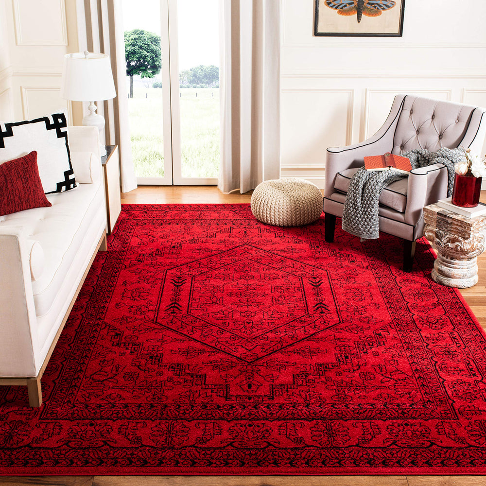 Red & Black Oriental Area Rug 10x14 – Traditional Medallion, Non-Shedding, Machine Woven