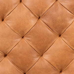 Large Square Tufted Leather Ottoman – Cognac Tan