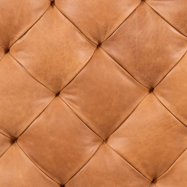 Large Square Tufted Leather Ottoman – Cognac Tan