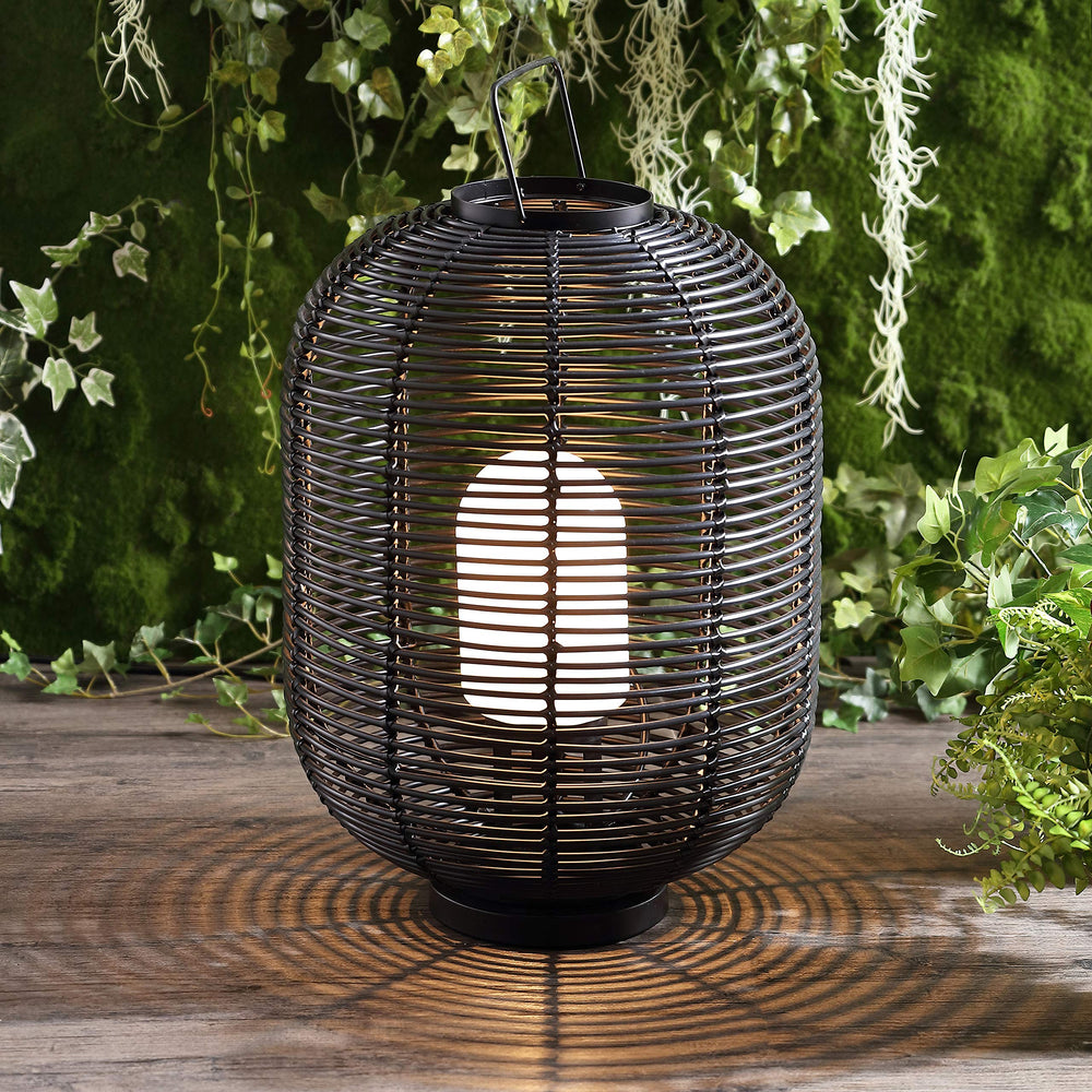Woven Oval LED Lantern Table Lamp – Black