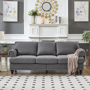 Modern 3-Seat Sofa with Round Armrests – Grey