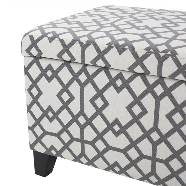 Fabric Storage Ottoman – Grey Geometric Patterned