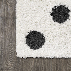 Moroccan Polka Dot Shag Area Rug – White & Gray