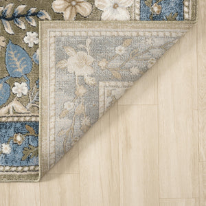 Green Vintage Floral Area Rug
