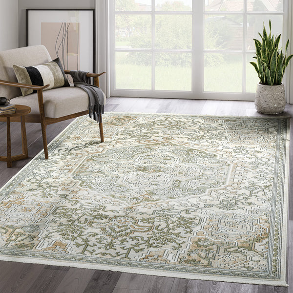 Beige & Green Vintage Area Rug