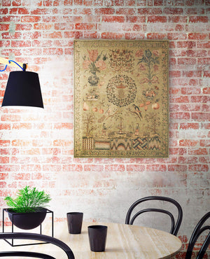 Woven Tapestry Wall Hanging – Vintage Sampler Floral Pattern, 100% Cotton, 53x44