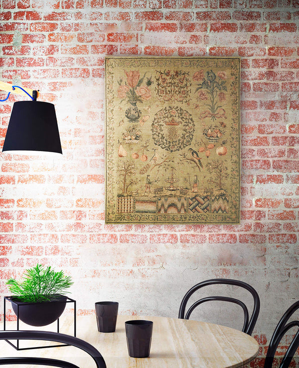 Woven Tapestry Wall Hanging – Vintage Sampler Floral Pattern, 100% Cotton, 53x44