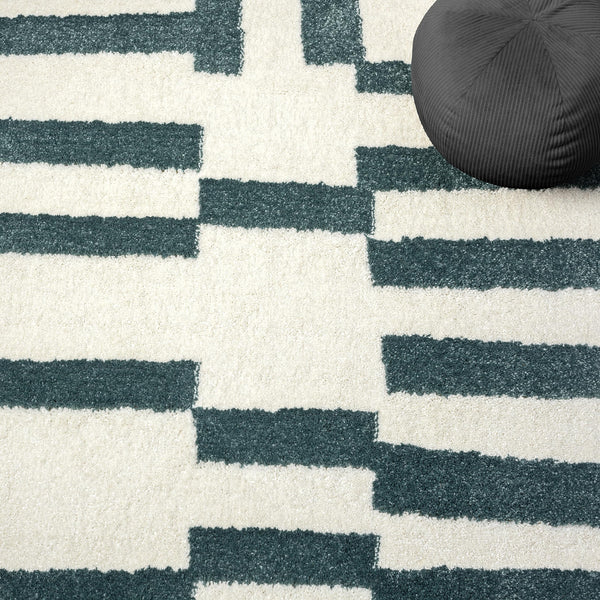 Modern Lines Area Rug – Cream & Green Geometric Design
