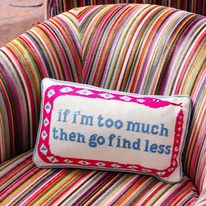 Needlepoint Throw Pillow – Blue Wool Embroidered Accent