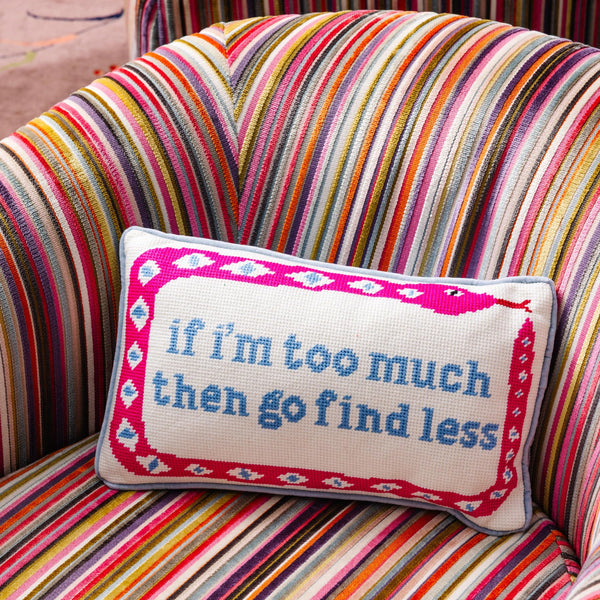 Needlepoint Throw Pillow – Blue Wool Embroidered Accent