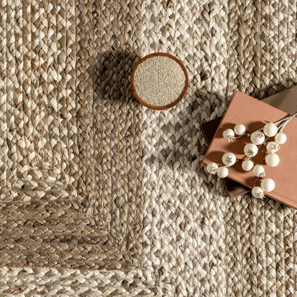 Oval Jute Area Rug – Natural Ivory, 5' x 8'