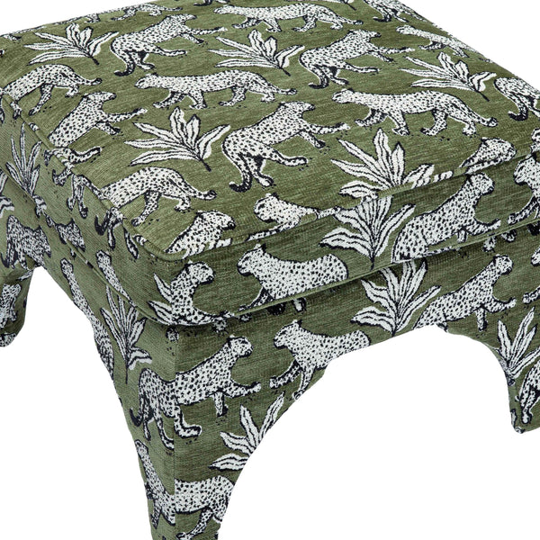 Square Jacquard Upholstered Ottoman with Wood Legs