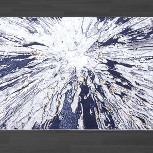 Abstract Grey Blue Washable Area Rug