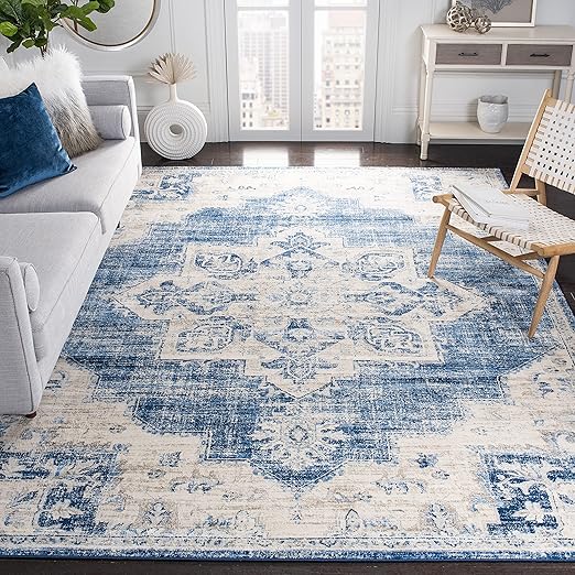 Medallion Area Rug 12x15 – Geometric Distressed Design, Non-Shedding, Easy Clean