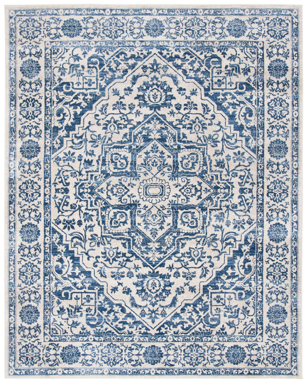Navy & Light Grey Medallion Distressed Area Rug 9' x 12'