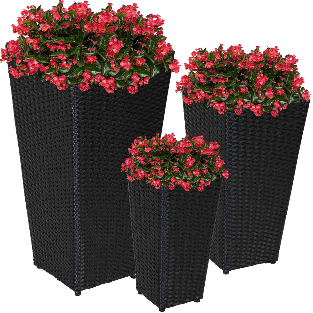 Tall Square Polyrattan Outdoor Planter Set of 3