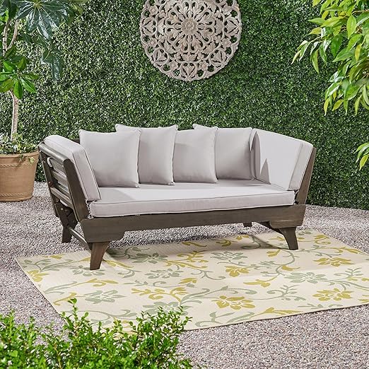 Convertible Outdoor Daybed Sofa – 3-Seater Acacia Wood Patio Couch
