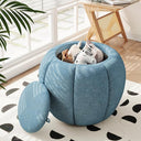Round Storage Ottoman with Removable Lid – Upholstered Vanity Stool