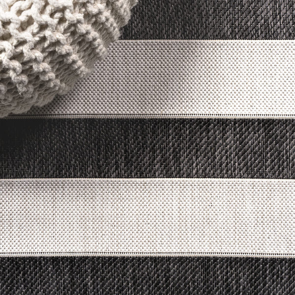 Indoor Outdoor Striped Area Rug 8x10 – Low Pile, Pet-Friendly, UV-Resistant