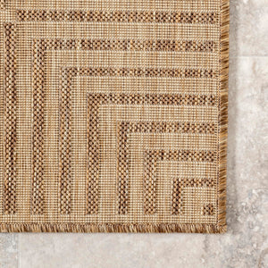 Indoor Outdoor Area Rug 9'6" x 12' Light Brown Bordered