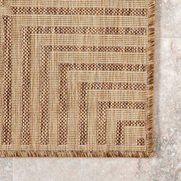 Indoor Outdoor Area Rug 9'6" x 12' Light Brown Bordered