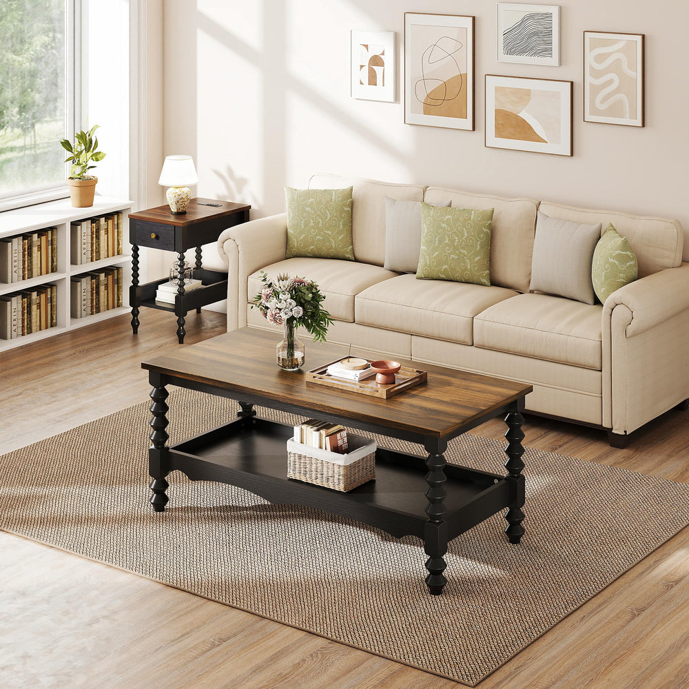 2-Tier Farmhouse Coffee Table with Storage