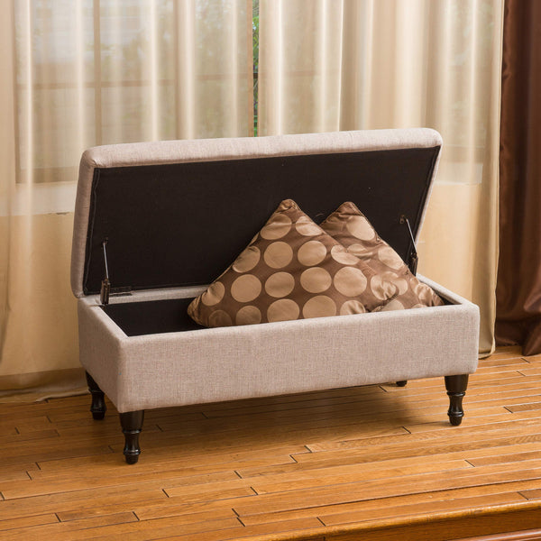 Tufted Fabric Storage Ottoman with Wood Legs
