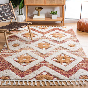 8x10 Moroccan Tassel Shag Area Rug – Boho Diamond Design, Plush Pile, Non-Shedding