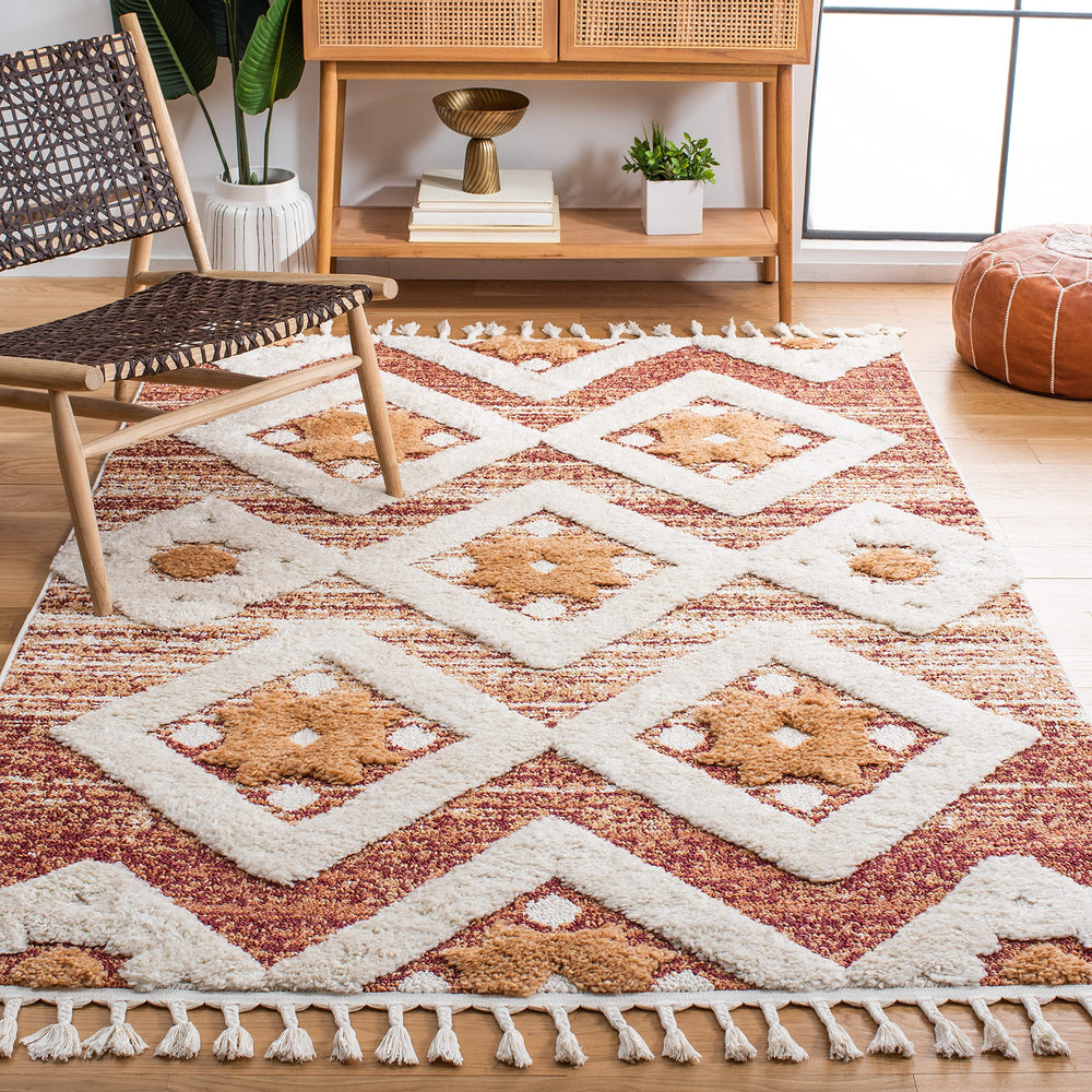 Moroccan Tassel Shag Area Rug 5'3" x 7'6" – Boho Diamond Trellis, Non-Shedding Plush Pile