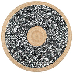 6' Round Black Geometric Cotton Jute Area Rug