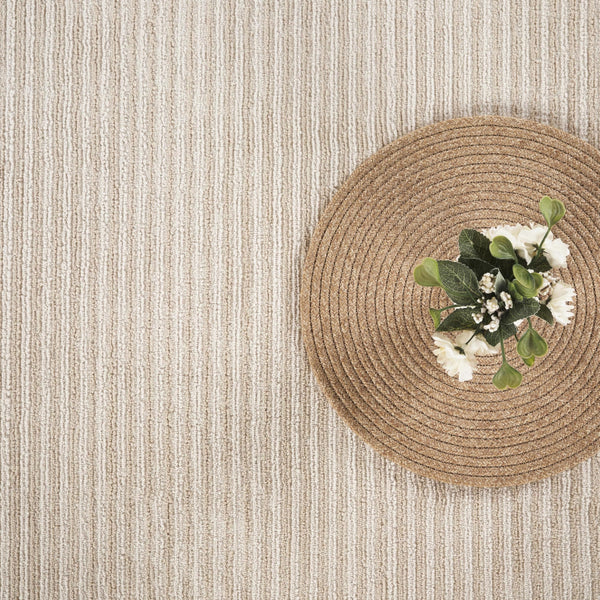 Cream Textured Stripe Area Rug – Machine Washable
