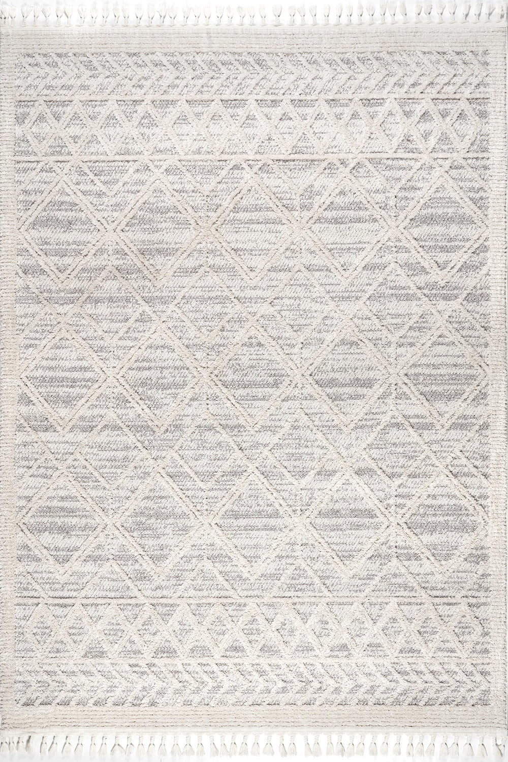 Moroccan Lattice Tassel Area Rug 6'7" x 9' – Plush Shag, Polyester, Indoor