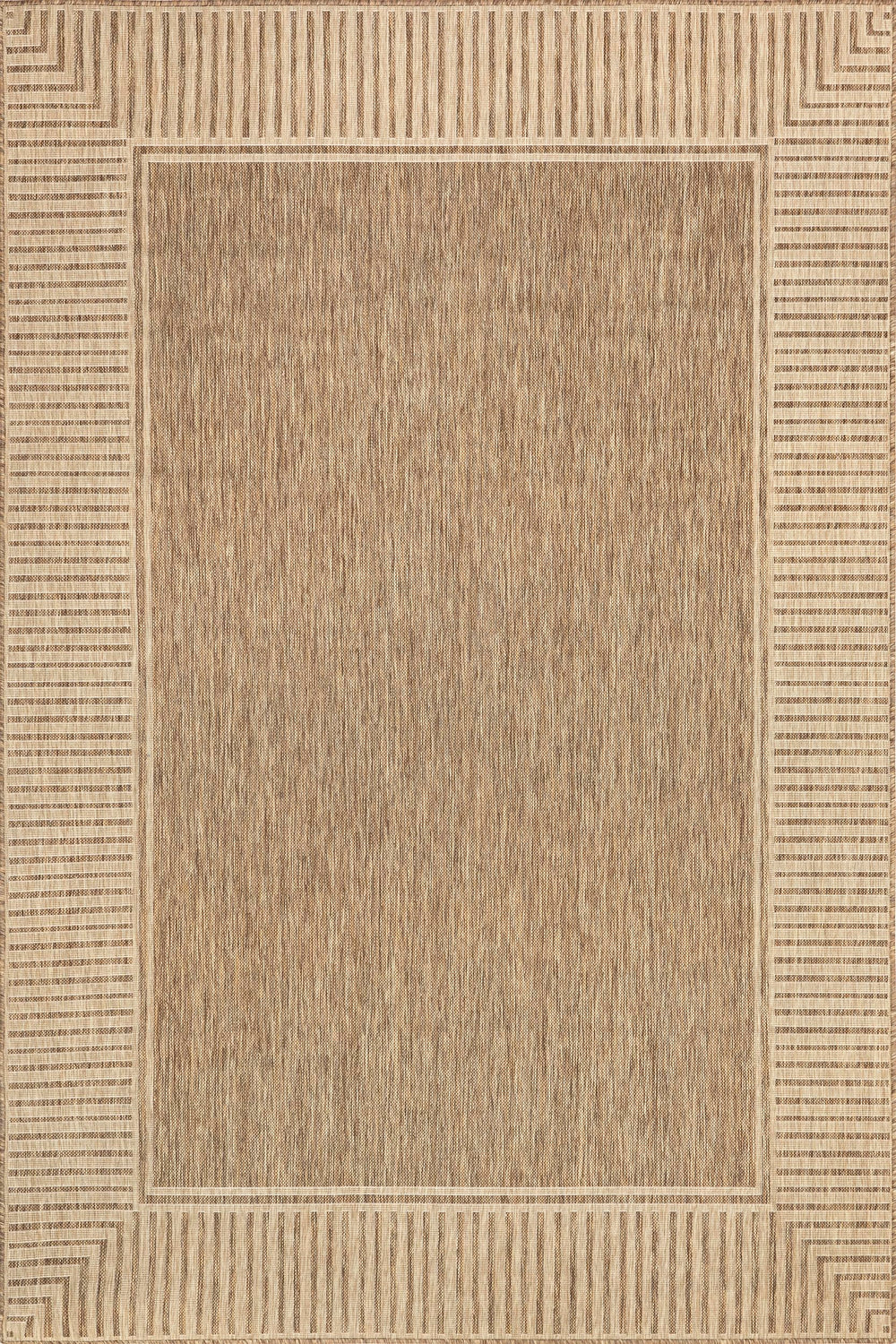 Indoor Outdoor Area Rug 9'6" x 12' Light Brown Bordered