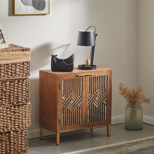 2-Door Accent Cabinet with Geometric Mirror Front