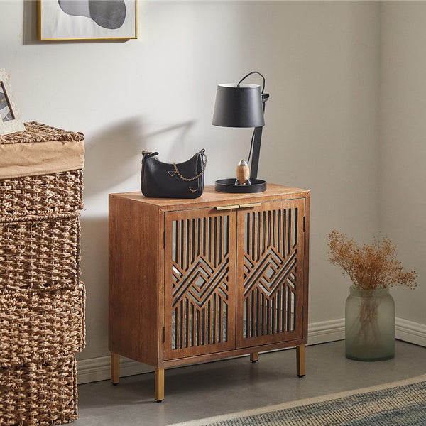 2-Door Accent Cabinet with Geometric Mirror Front