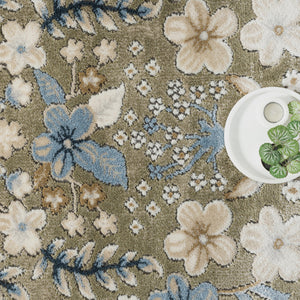 Green Vintage Floral Area Rug
