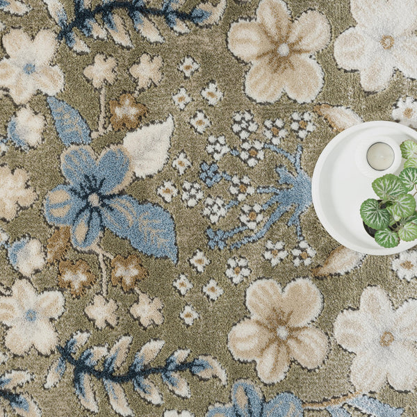 Green Vintage Floral Area Rug
