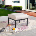 Outdoor Patio Ottoman with Cushion — Square Metal Footstool, Beige