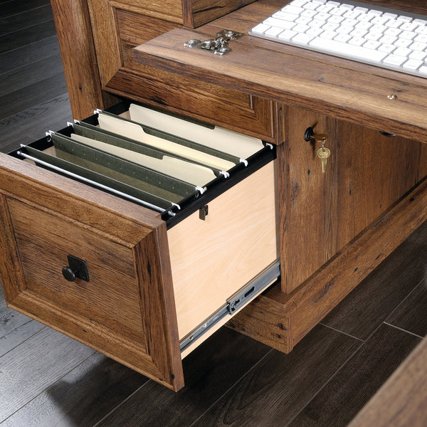 L-Shaped Executive Desk with File Cabinet & Storage Drawers