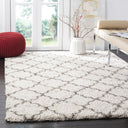 6' x 9' Moroccan Trellis Shag Area Rug – 2-Inch Thick, Non-Shedding, Ivory & Grey