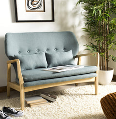 Modern Blue Settee Loveseat with Pillows