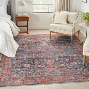 Machine Washable Persian Area Rug – Navy & Brick
