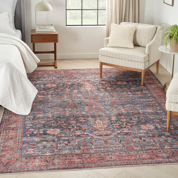 Machine Washable Persian Area Rug – Navy & Brick