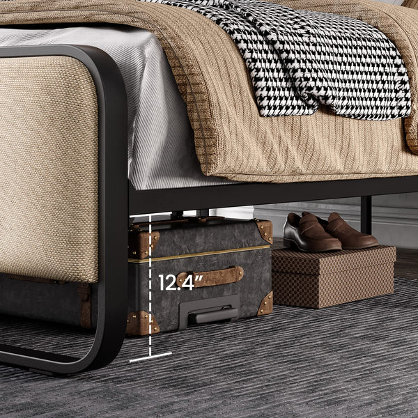 Queen Size Platform Bed Frame with Upholstered Headboard & Footboard