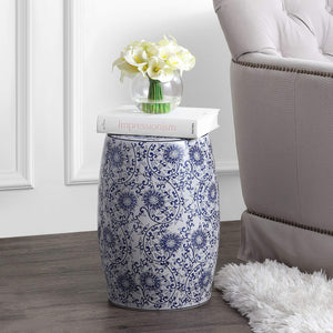Lotus Blossom Chinoiserie Ceramic Drum Garden Stool