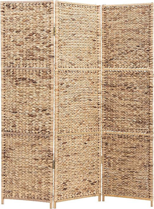 3-Panel Woven Seagrass Room Divider with Wood Frame